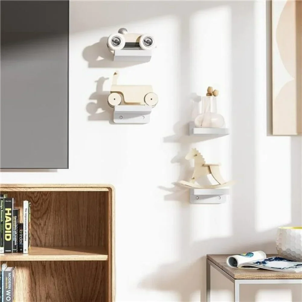 SRIWATANA Mini Floating Wood Shelves Set of 4 Wall Mounted Storage Decor